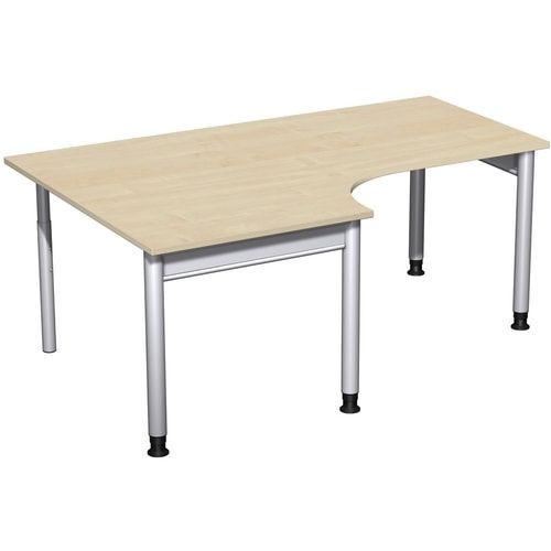 Eckschreibtisch, Eckteil 800 mm, links, Füße einseitig verkürzt, 4-Fuß Pro, höhenverstellbar, 680-800 x 1.600 x 1.200 mm (HxBxT), Dekor Ahorn