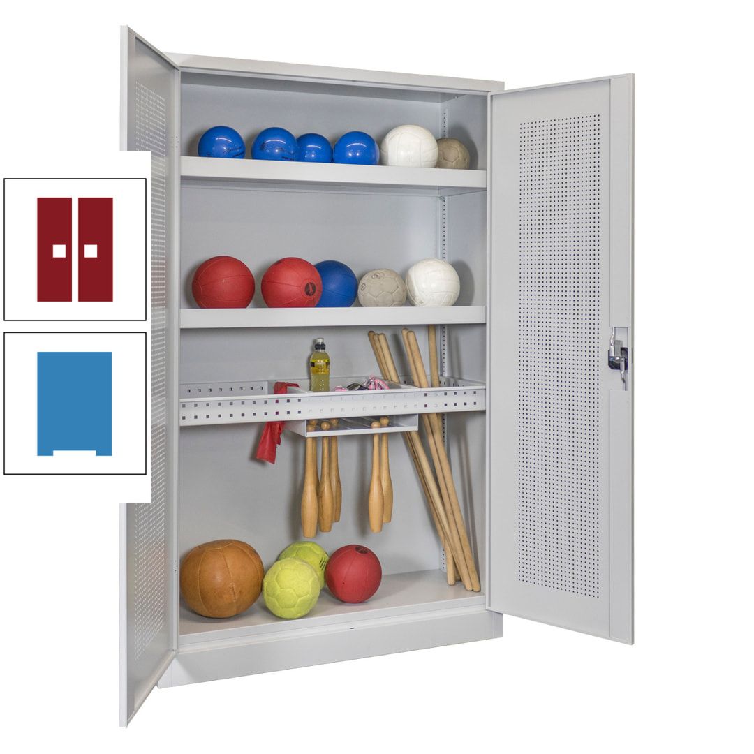 Sportschrank - Lochfeldtüren - Variante 2 - 1.950x1.200x500 mm (HxBxT) - anthrazitgrau