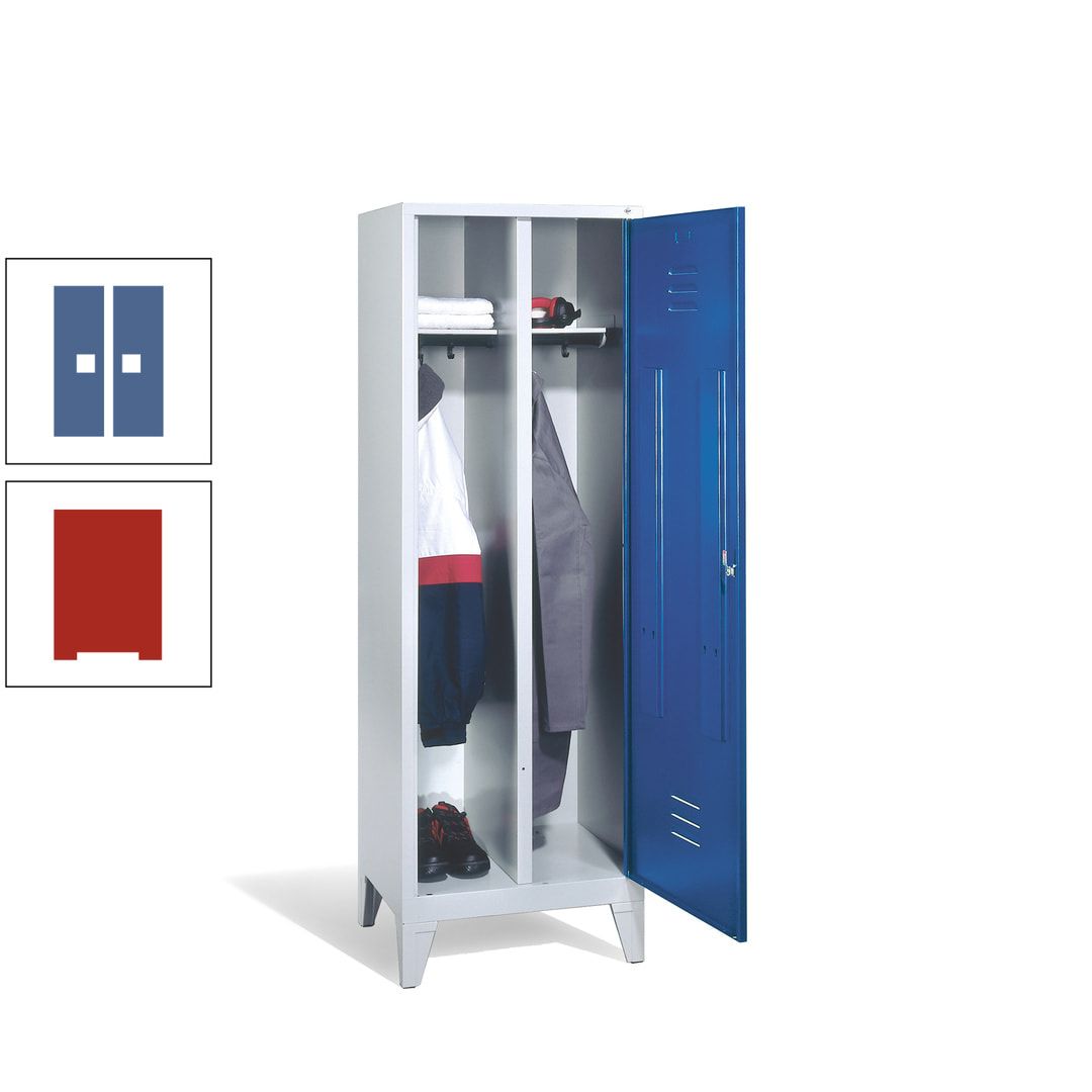 Doppel-Spind mit Großtür, Garderobenschrank mit Füßen, 2 Abteile a 300 mm, Korpus anthrazitgrau, Tür anthrazitgrau, 1.850 x 610 x 500 mm (HxBxT)