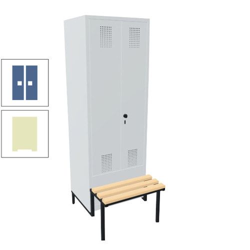 Doppel-Spind, Garderobenschrank, Buche Sitzbank integriert, 2 Abteile a 400 mm, Korpus anthrazitgrau, Tür anthrazitgrau, 1.850 x 800 x 815 mm (HxBxT)