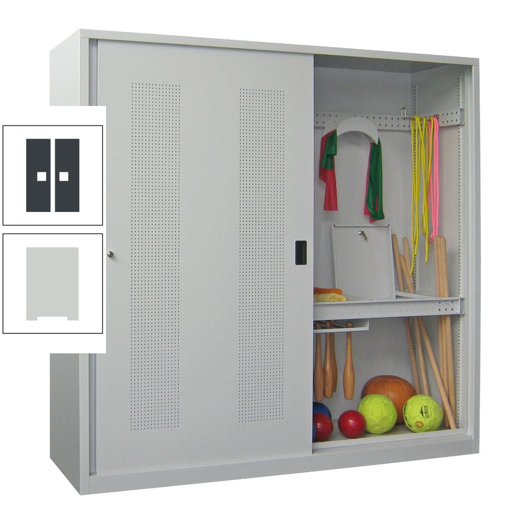 Ballschrank - Schiebetüren mit Lochfeld - Trennwand - 1.950x2.000x600 mm (HxBxT) - anthrazitgrau