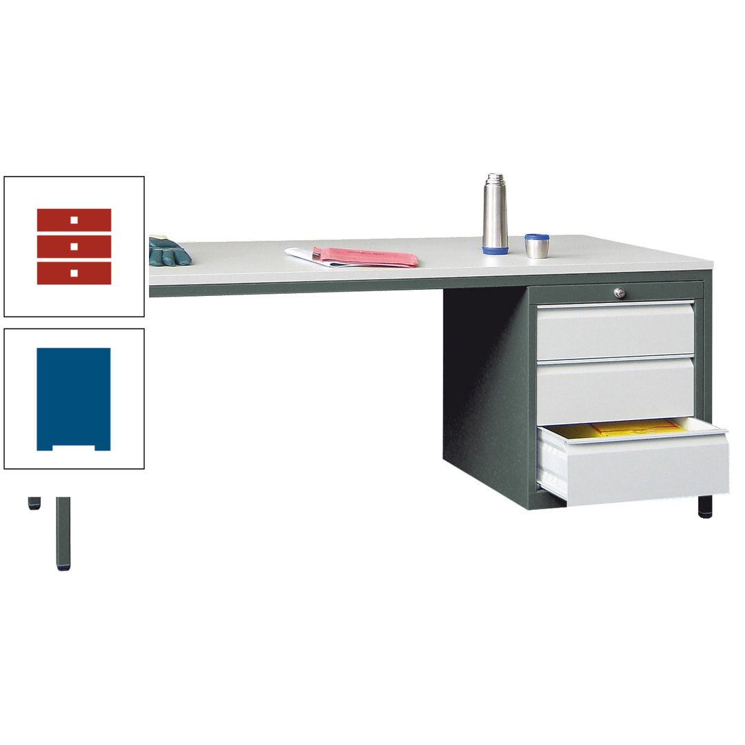 Meisterschreibtisch - 3 Schubladen 150 / 175 mm - 720 x 1.700 x 800 mm (HxBxT) - anthrazitgrau
