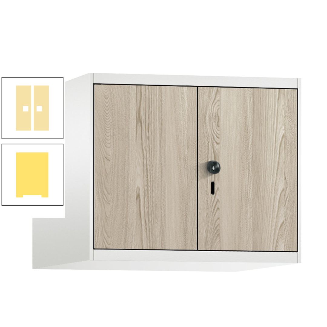 Aufsatzschrank, Schrankaufsatz, Türen paarweise, 2 Fächer a 300 mm, Farbe Pastellgelb, Tür anthrazitgrau , 500 x 600 x 500 mm (HxBxT)