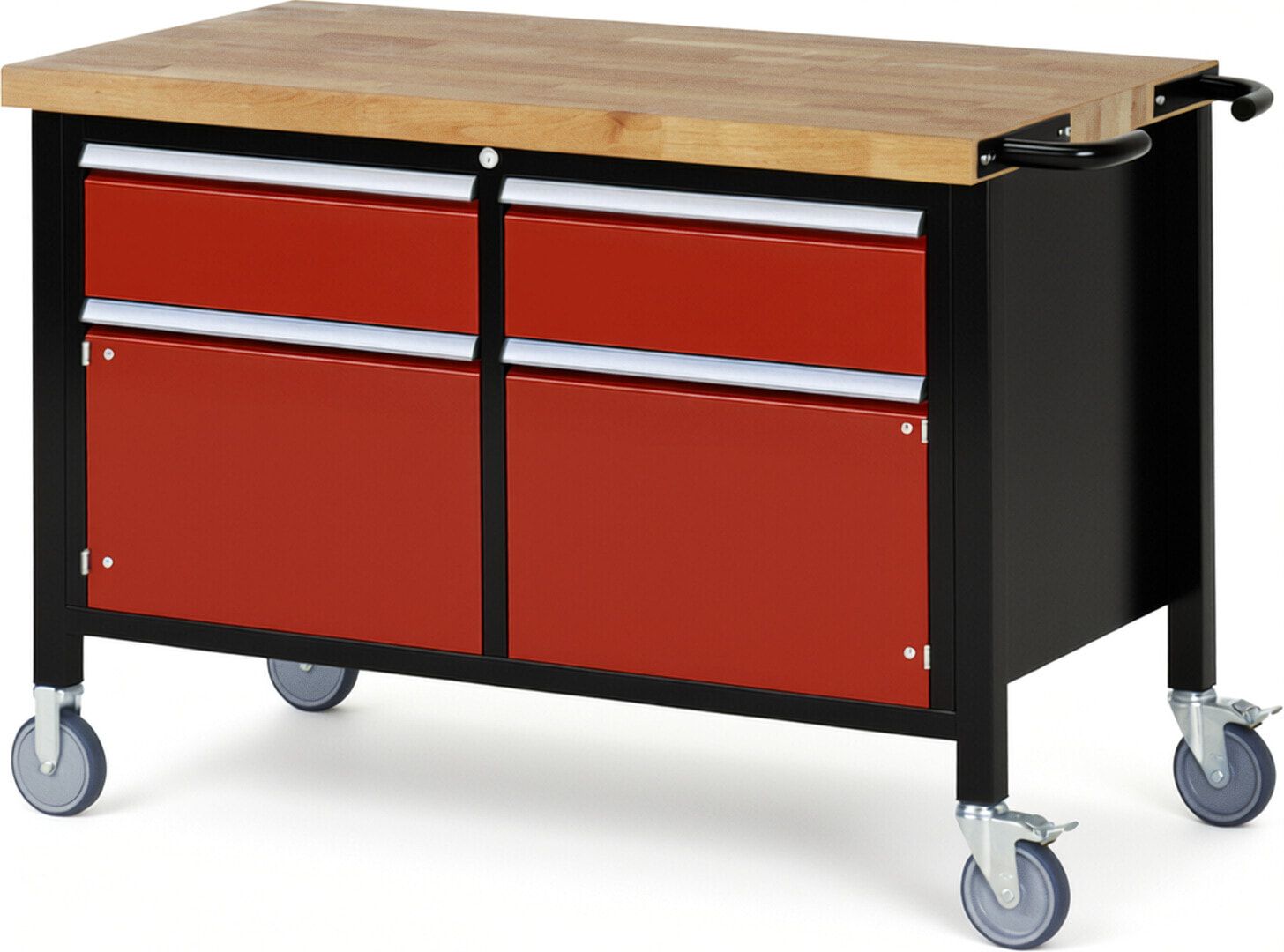 Mobile Werkbank, 2 Schränke - 2 Schubladen - Teilauszug - 180:2 - Höhe 880-1.080 mm - 1.250 x 700 mm - 450 kg - Buche - Anthrazitgrau