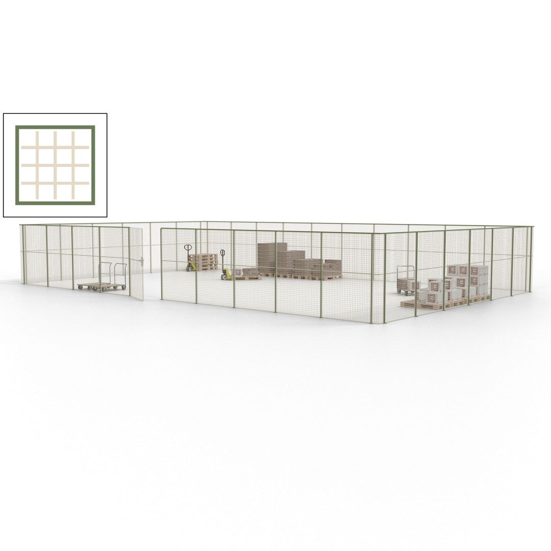 Maschinen Schutzgitter - Hallentrennwand - Sicherheitszaun - Tür - 48 m - 2.200 x 15.400 x 9.400 mm (HxBxT) - enzianblau