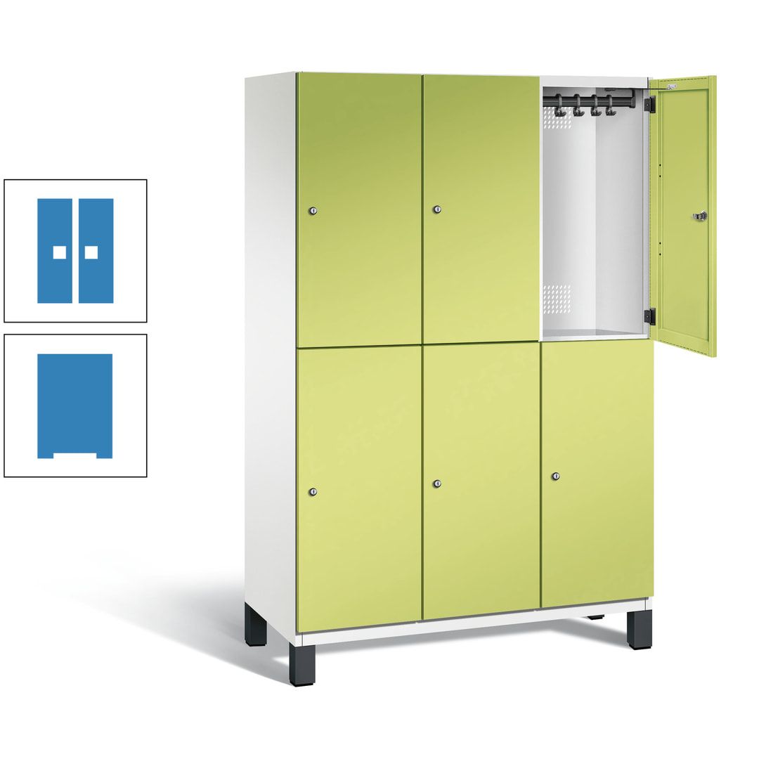 Fächerschrank, Stahlschrank, doppelstöckig, 6 Fächer, Füße, Korpus anthrazitgrau, Tür anthrazitgrau, 1.980 x 1.200 x 525 mm (HxBxT)
