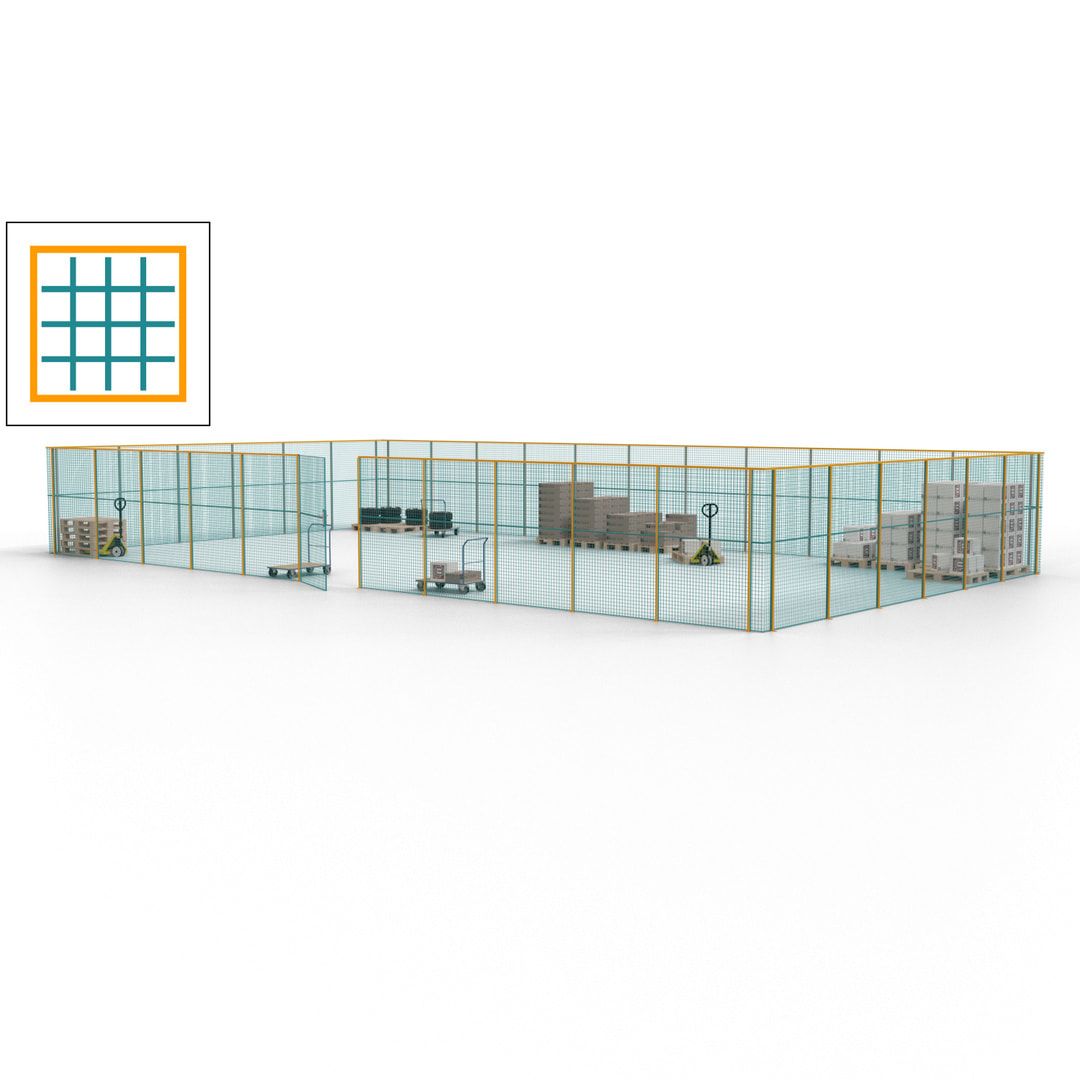 Maschinen Schutzgitter - Hallentrennwand - Sicherheitszaun - Tür - 51 m - 2.200 x 16.900 x 9.400 mm (HxBxT) - enzianblau