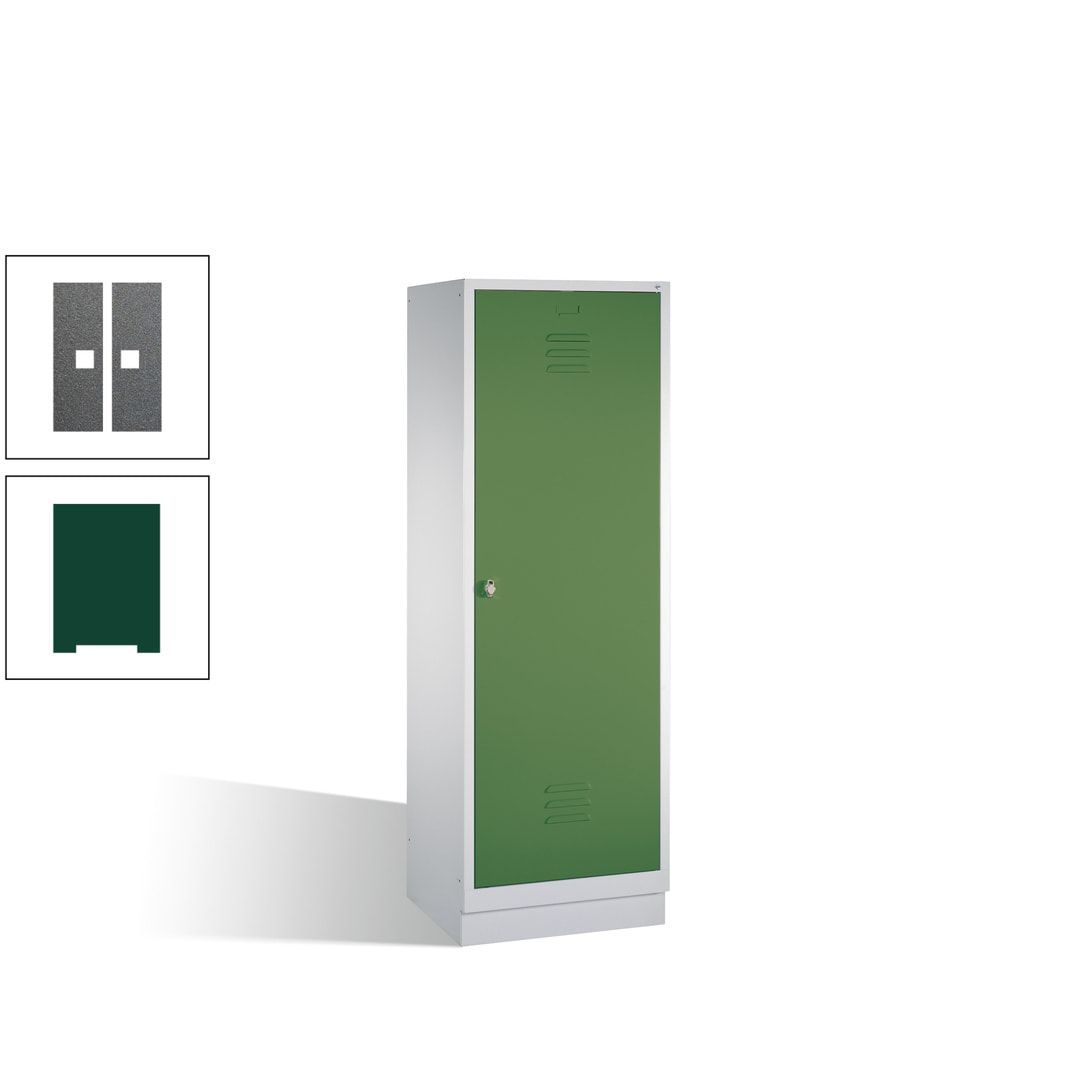 Doppel-Spind mit Großtür, Garderobenschrank mit Sockel, 2 Abteile a 300 mm, Korpus anthrazitgrau, Tür anthrazitgrau, 1.800 x 610 x 500 mm (HxBxT)