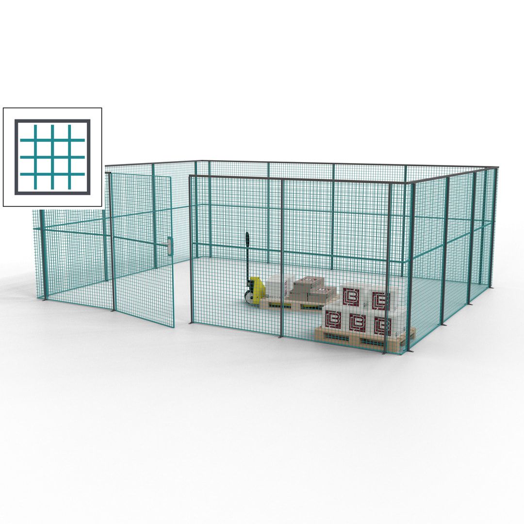 Maschinen Schutzgitter - Hallentrennwand - Sicherheitszaun - Tür - 21 m - 2.200 x 6.400 x 4.900 mm (HxBxT) - enzianblau