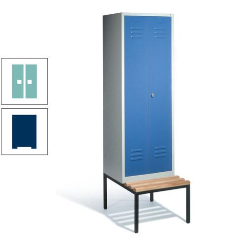 Doppel-Spindschrank, Buche Sitzbank untergebaut, 2 Abteile a 300 mm, Korpus lichtgrau, Tür anthrazitgrau, 2.090 x 610 x 815 mm (HxBxT)
