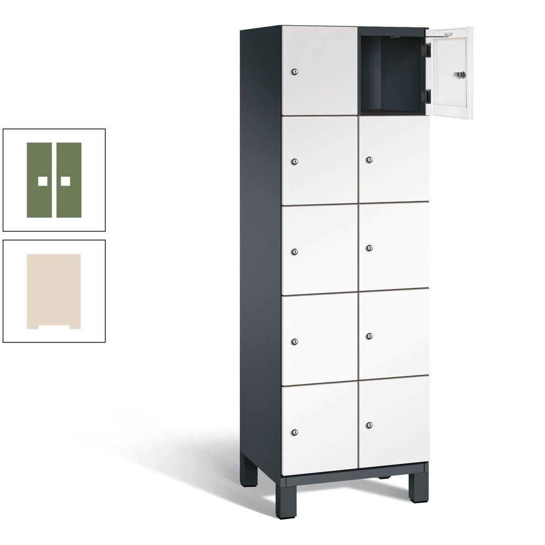 Fächerschrank, Stahlschrank, 10 Fächer, Türöffnungsbegrenzer, Füße, 1.980 x 600 x 525 mm (HxBxT), Korpus anthrazitgrau, Front anthrazitgrau
