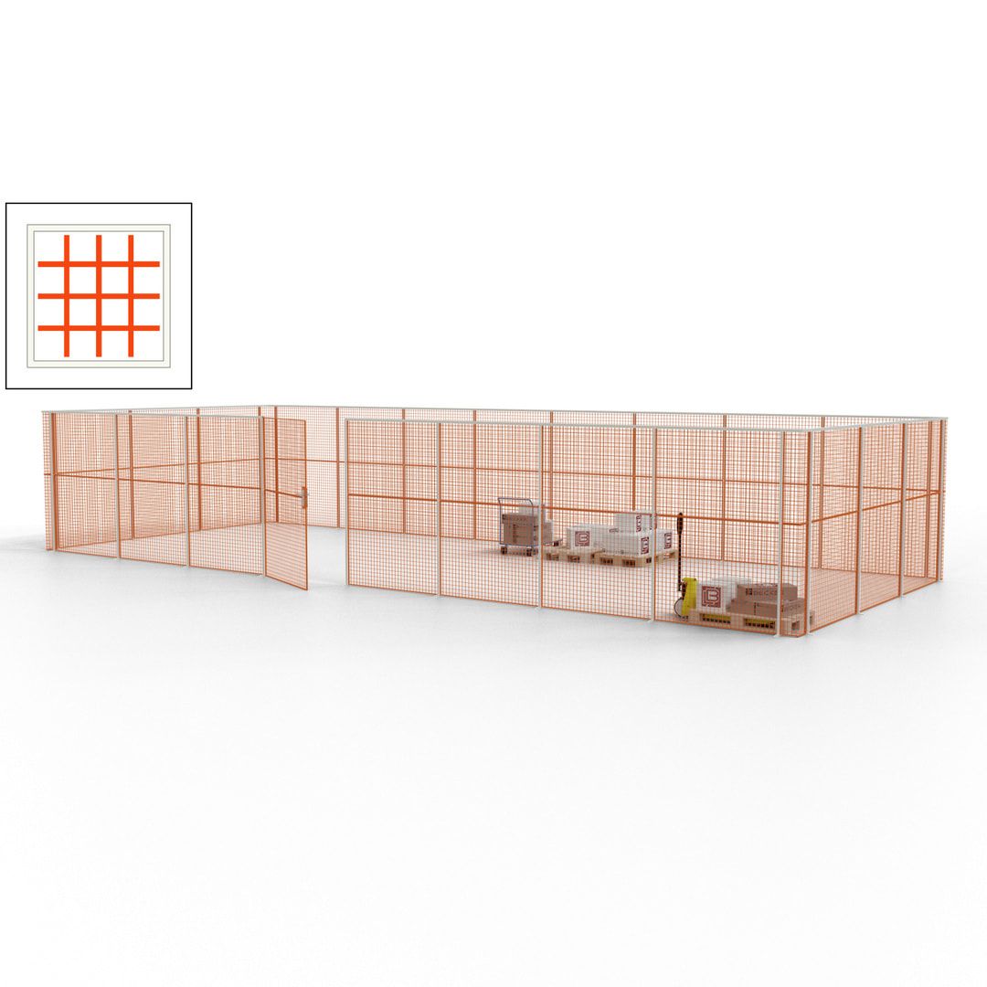 Maschinen Schutzgitter - Hallentrennwand - Sicherheitszaun - Tür - 33 m - 2.200 x 12.400 x 4.900 mm (HxBxT) - enzianblau