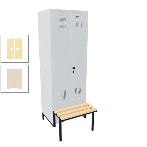 Doppel-Spind, Garderobenschrank, Buche Sitzbank integriert, 2 Abteile a 400 mm, Korpus anthrazitgrau, Tür anthrazitgrau, 1.850 x 800 x 815 mm (HxBxT)