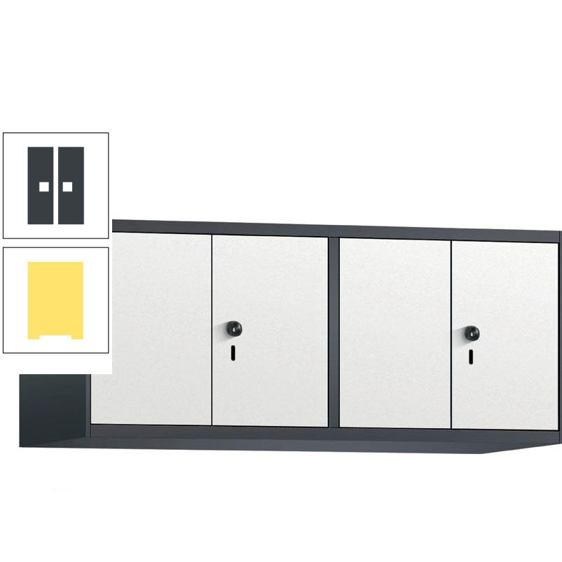 Aufsatzschrank, Schrankaufsatz, Türen paarweise, 4 Fächer a 300 mm, Farbe Pastellgelb, Tür anthrazitgrau, 500 x 1.200 x 500 mm (HxBxT)