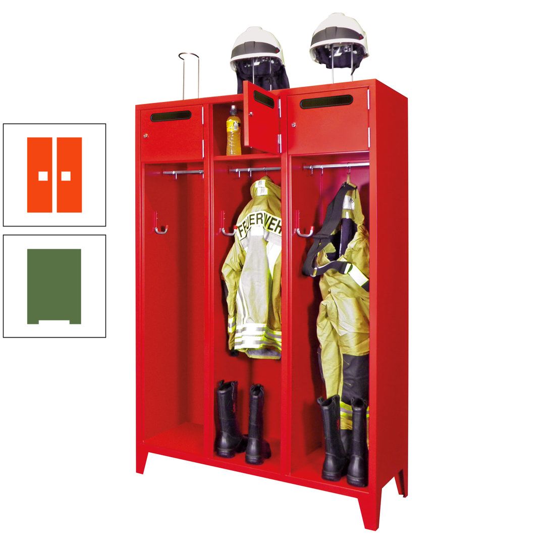 Feuerwehrschrank - 3 Abteile - Ablagefach mit Tür, Einwurfschlitz - 2.100 x 1.230 x 500 mm (HxBxT) - anthrazitgrau