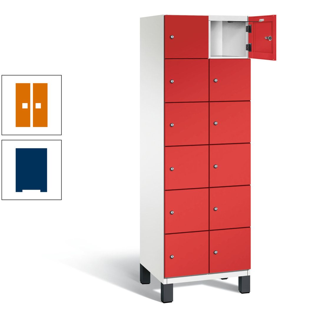 Fächerschrank, Stahlschrank, 12 Fächer, Türöffnungsbegrenzer, Füße, 1.980 x 600 x 525 mm (HxBxT), Korpus anthrazitgrau, Front anthrazitgrau