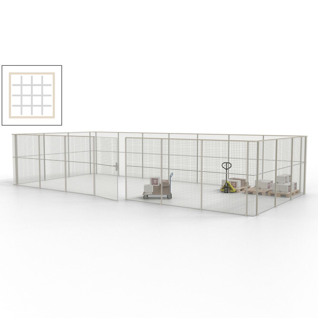 Hallentrennwand - Flügeltür, Gitter - 19 Gitterwände - 2.200 x 10.900 x 4.900 mm (HxBxT) - Perlweiß/reinorange