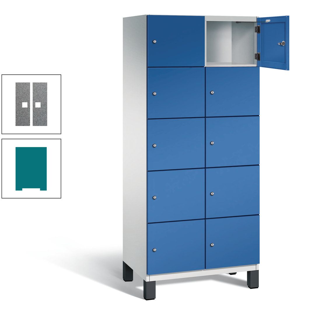 Fächerschrank, Stahlschrank, 10 Fächer, Türöffnungsbegrenzer, Füße, 1.980 x 800 x 525 mm (HxBxT), Korpus anthrazitgrau, Front anthrazitgrau
