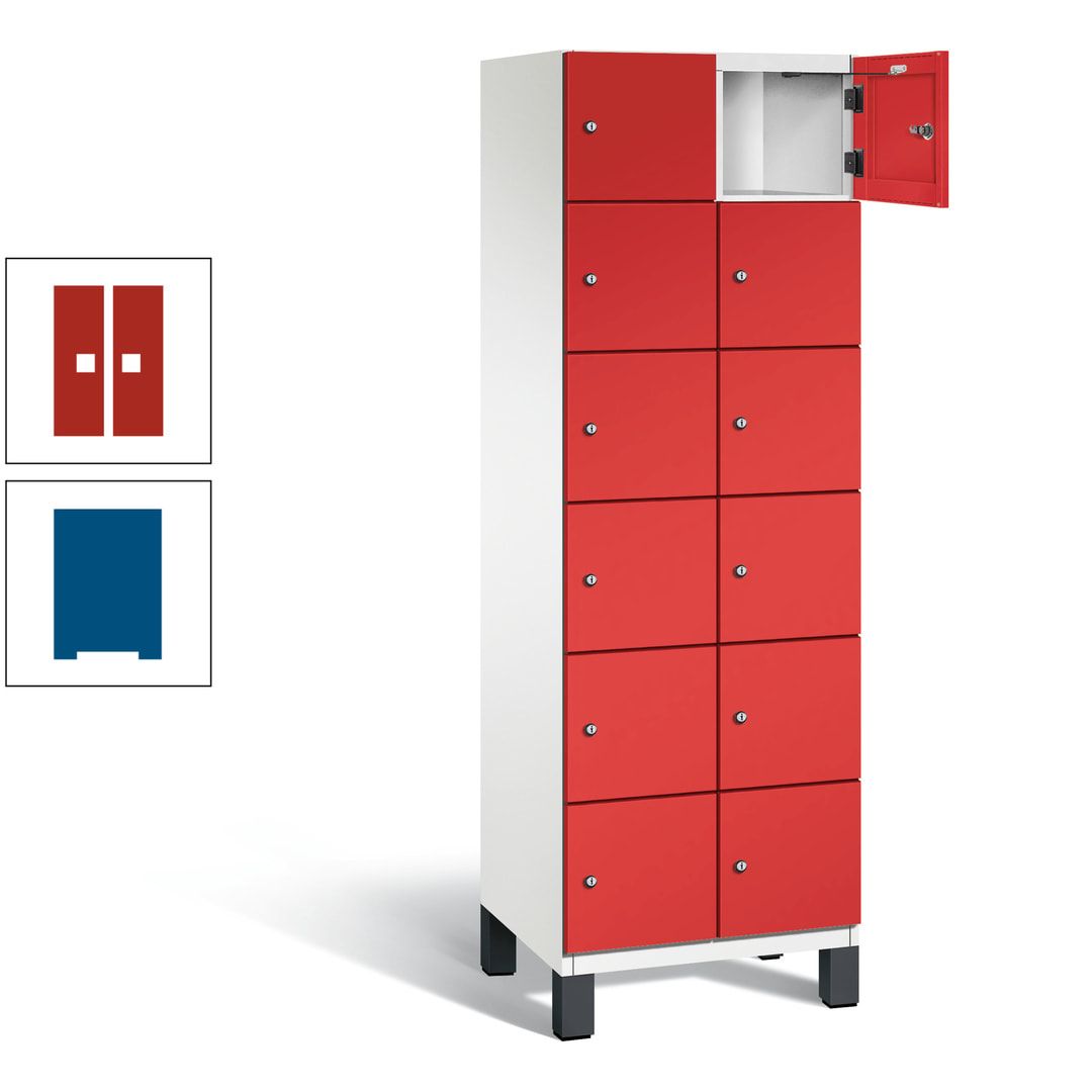 Fächerschrank, Stahlschrank, 12 Fächer, Türöffnungsbegrenzer, Füße, 1.980 x 600 x 525 mm (HxBxT), Korpus anthrazitgrau, Front anthrazitgrau