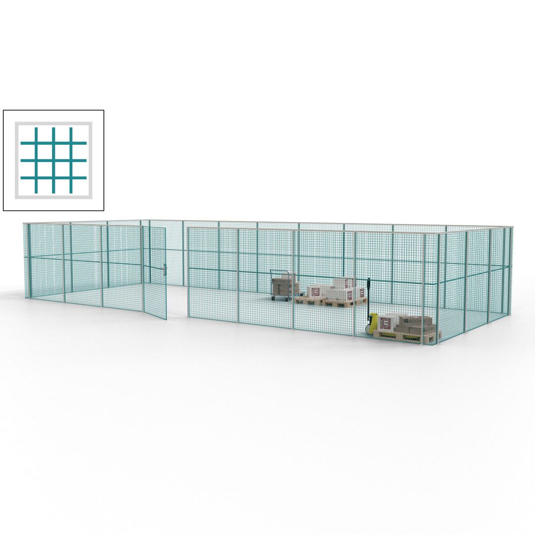 Maschinen Schutzgitter - Hallentrennwand - Sicherheitszaun - Tür - 33 m - 2.200 x 12.400 x 4.900 mm (HxBxT) - enzianblau