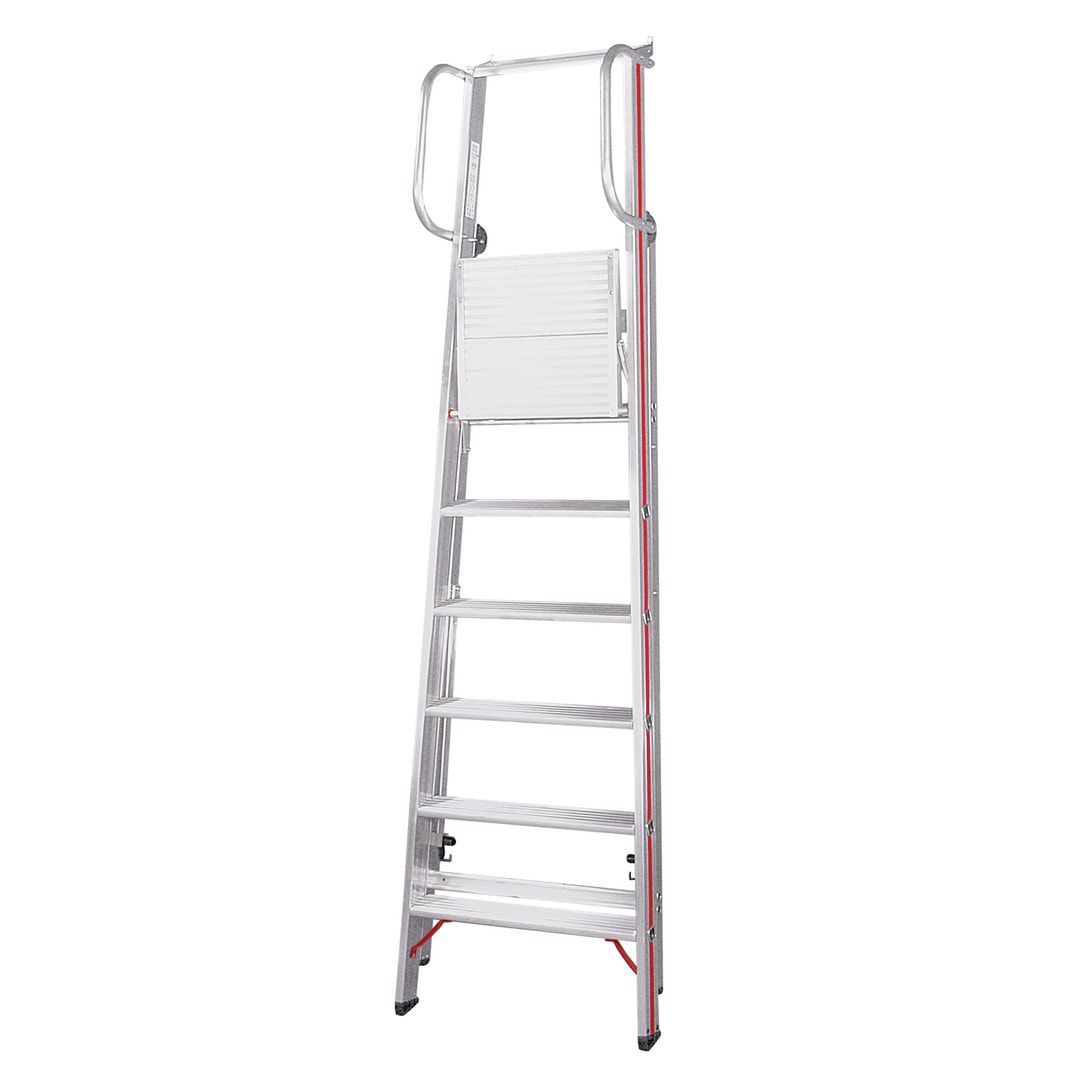 Plattformleiter mit Handlauf - Leiterlänge 1.950 mm - mit Einhängehaken und Ablageschale - Aluleiter - Hymer