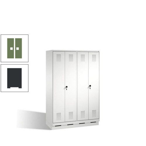 Doppel-Spind, Doppeltüren, Garderobenschrank mit Sockel, 4 Abteile a 300 mm, Korpus anthrazitgrau, Tür anthrazitgrau, 1.800 x 1.200 x 500 mm (HxBxT)