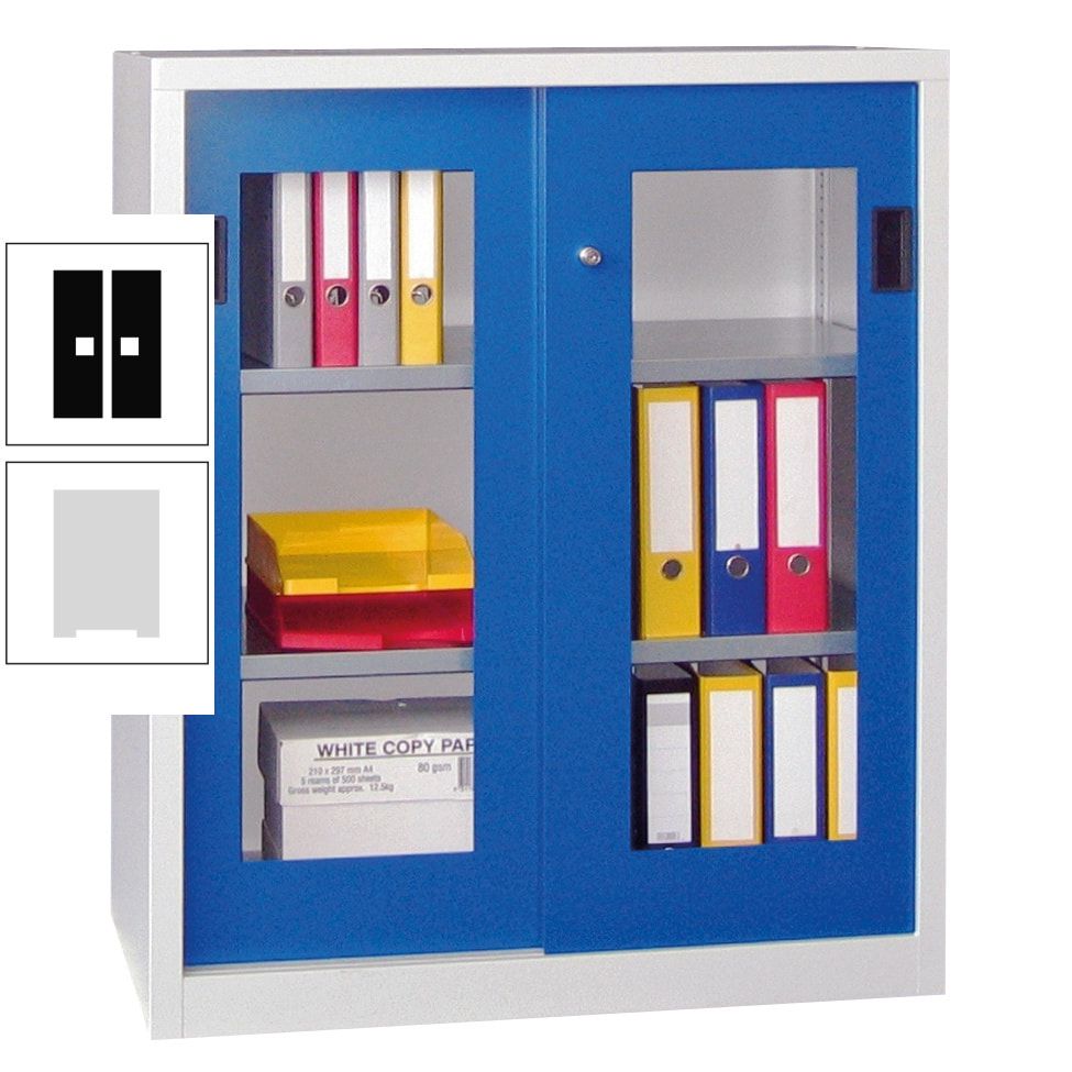 Schiebetürenschrank - Sichtfenstertüren - 1.000x1.000x400 mm (HxBxT) - 2 Böden, gepulvert - Zylinderschloss - anthrazitgrau