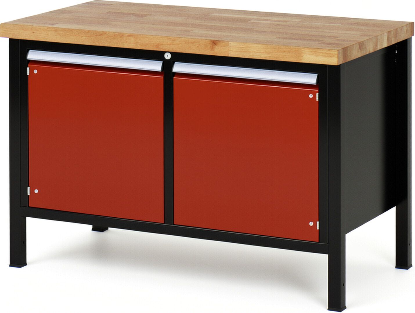 Werkbank mit 2 Schränken - höhenverstellbar 840-1.040 mm - 1.250 x 700 mm (BxT) - Traglast 1.250 kg - Buche - Anthrazitgrau