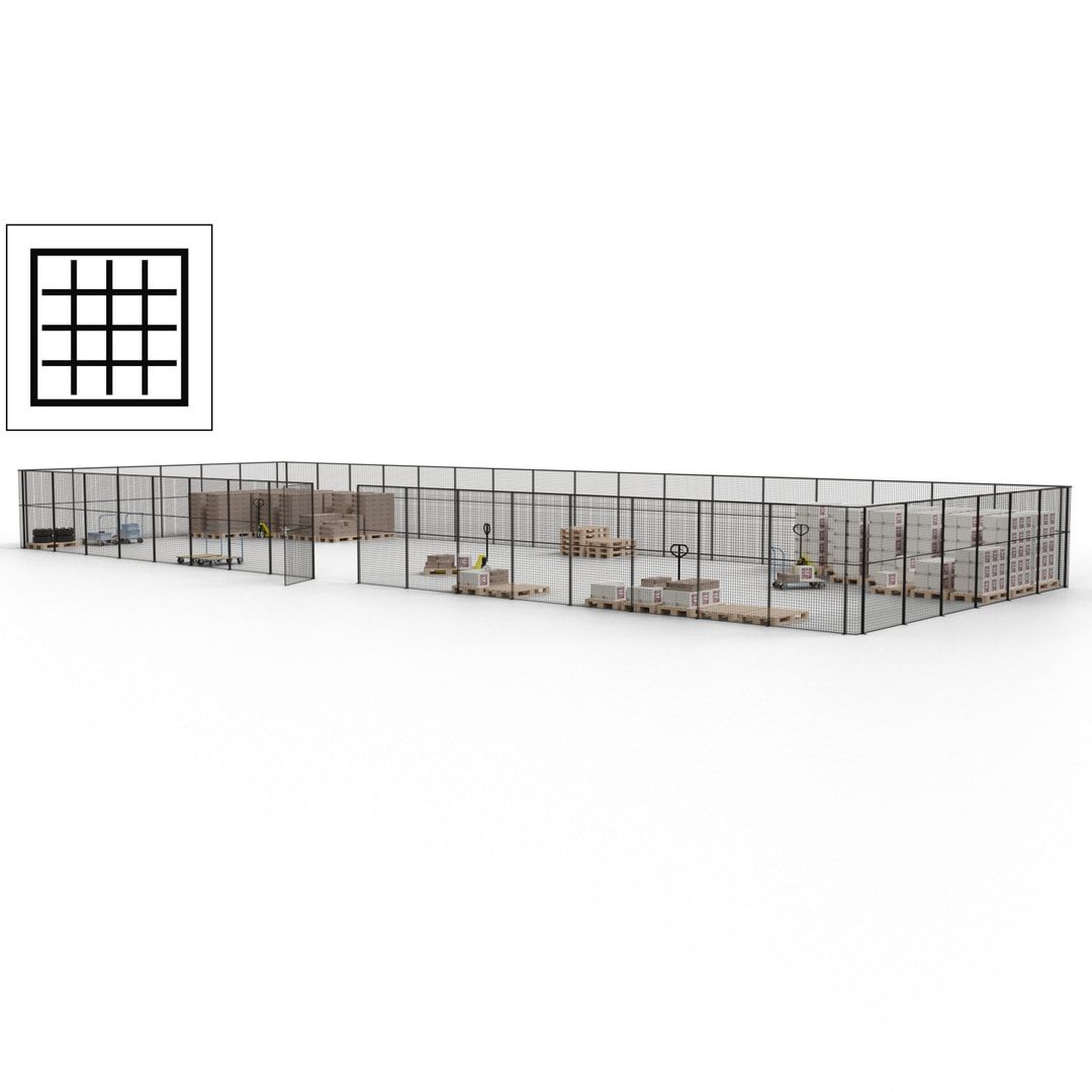 Maschinen Schutzgitter - Hallentrennwand - Sicherheitszaun - Tür - 69 m - 2.200 x 19.900 x 15.400 mm (HxBxT) - enzianblau