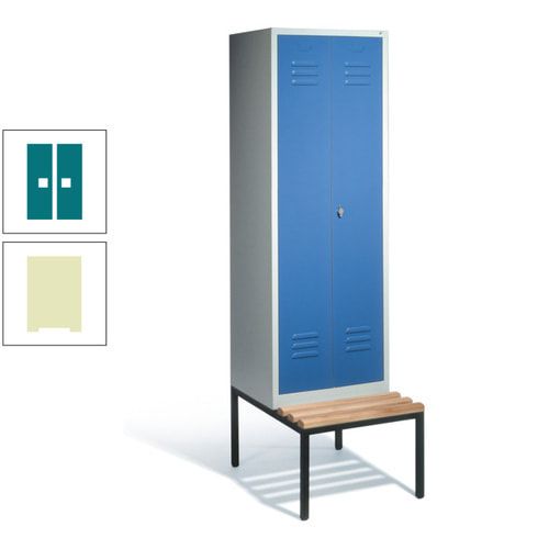 Doppel-Spindschrank, Buche Sitzbank untergebaut, 2 Abteile a 300 mm, Korpus lichtgrau, Tür anthrazitgrau, 2.090 x 610 x 815 mm (HxBxT)