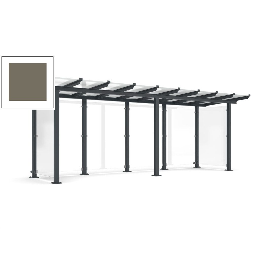 Unterstand mit Pultdach und Sicherheitsglas - feuerverzinkt und farbbeschichtet - 2.435 x 6.850 x 2.090 (HxBxT) - Farbe Achatgrau