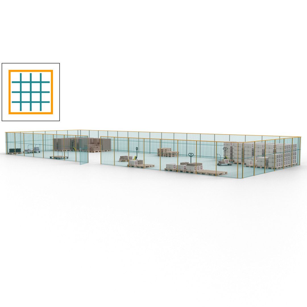 Maschinen Schutzgitter - Hallentrennwand - Sicherheitszaun - Tür - 69 m - 2.200 x 19.900 x 15.400 mm (HxBxT) - enzianblau
