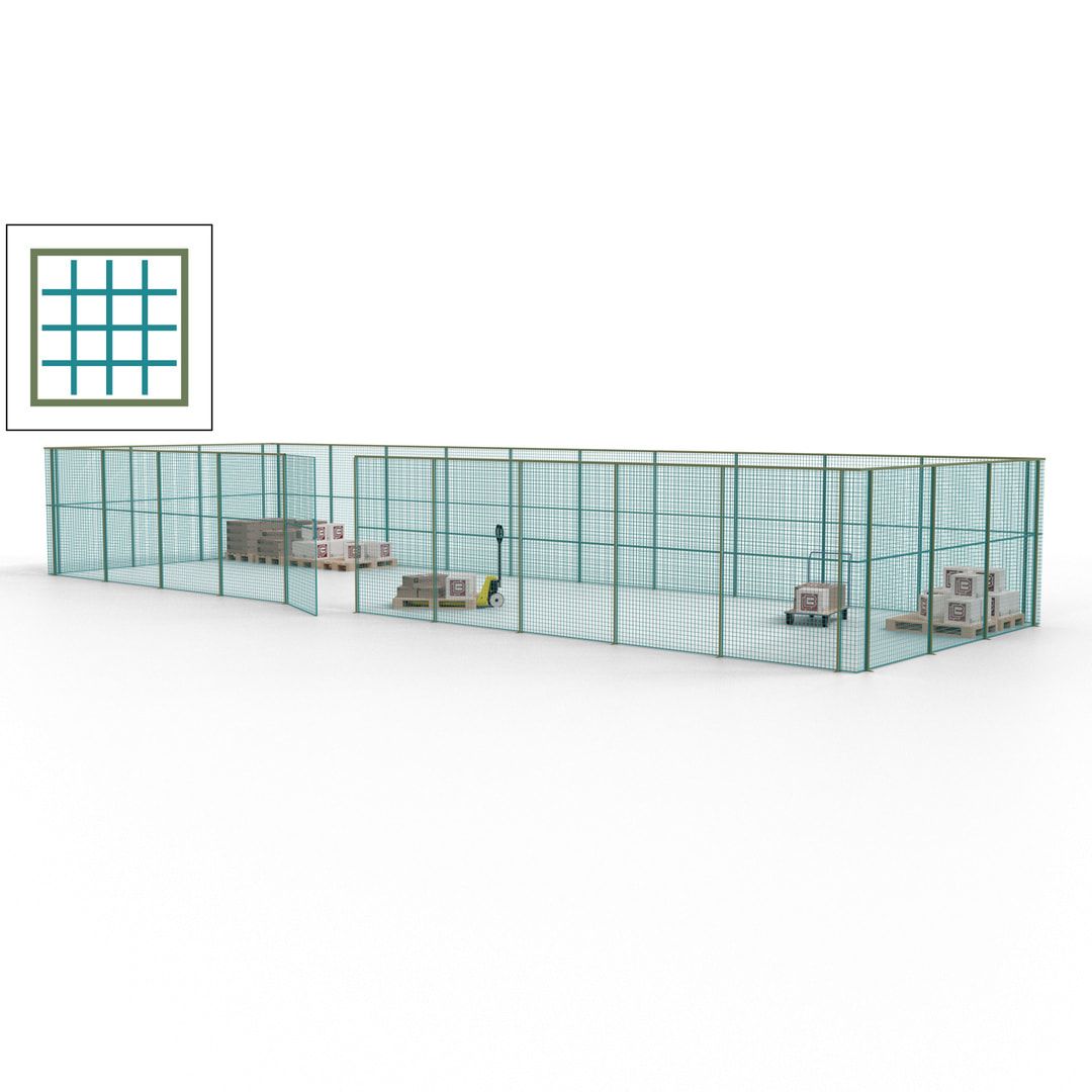 Maschinen Schutzgitter - Hallentrennwand - Sicherheitszaun - Tür - 39 m - 2.200 x 15.400 x 4.900 mm (HxBxT) - enzianblau