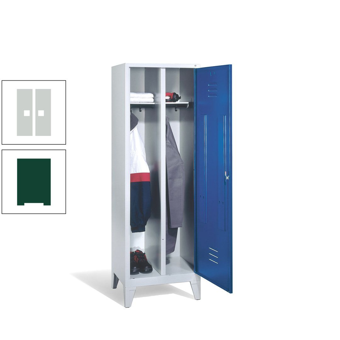 Doppel-Spind mit Großtür, Garderobenschrank mit Füßen, 2 Abteile a 300 mm, Korpus anthrazitgrau, Tür anthrazitgrau, 1.850 x 610 x 500 mm (HxBxT)