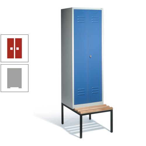 Doppel-Spindschrank, Buche Sitzbank untergebaut, 2 Abteile a 300 mm, Korpus lichtgrau, Tür anthrazitgrau, 2.090 x 610 x 815 mm (HxBxT)