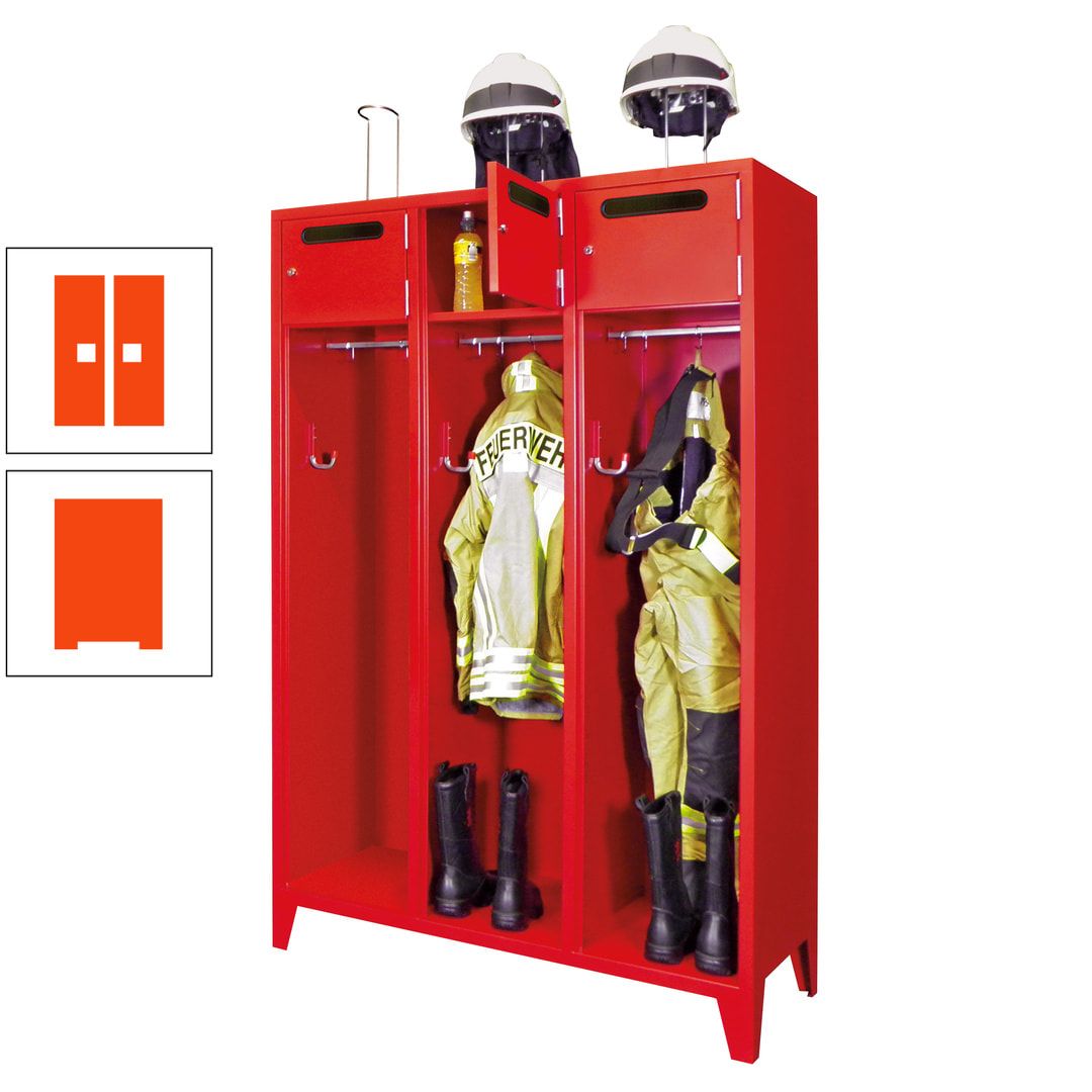 Feuerwehrschrank - 3 Abteile - Ablagefach mit Tür, Einwurfschlitz - 2.100 x 1.230 x 500 mm (HxBxT) - anthrazitgrau