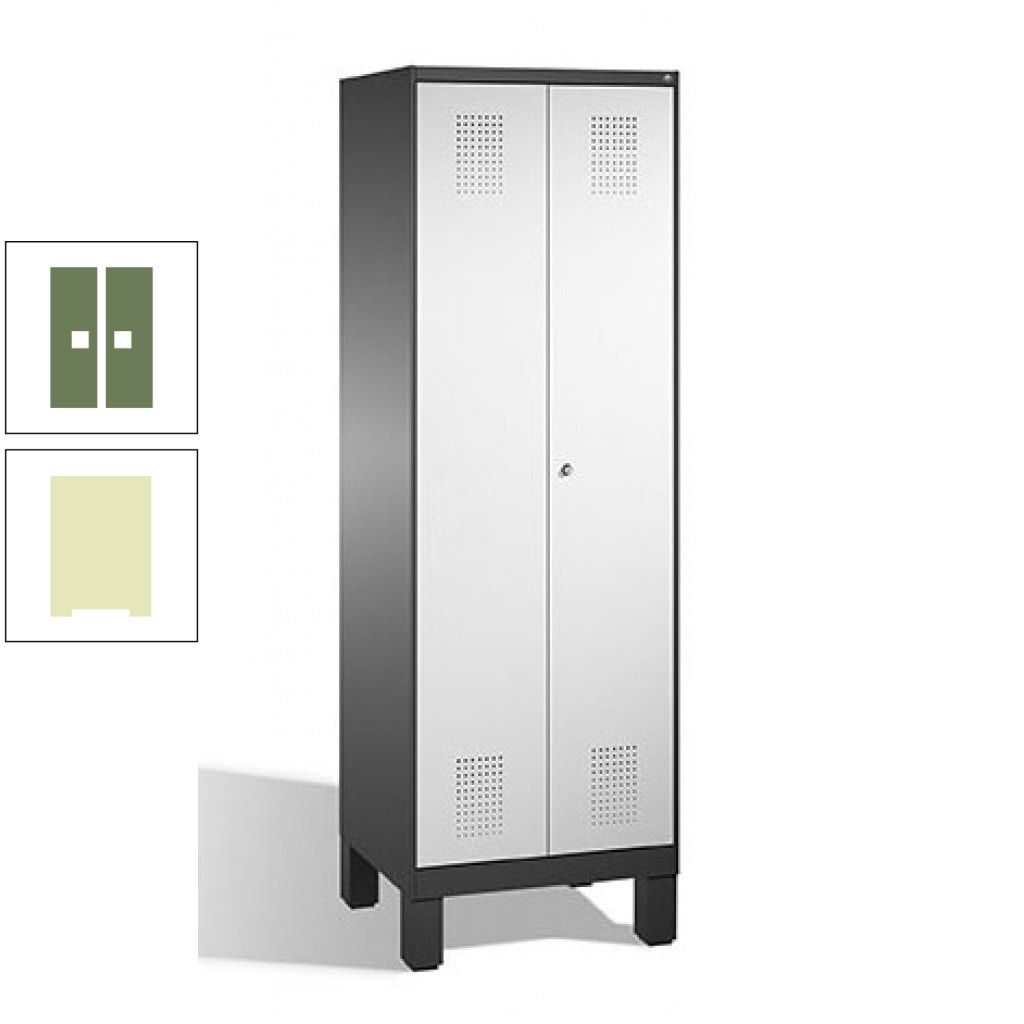 Doppel-Spind, Doppeltüren, Garderobenschrank mit Füßen, 2 Abteile a 300 mm, Korpus anthrazitgrau, Tür anthrazitgrau, 1.850 x 600 x 500 mm (HxBxT)