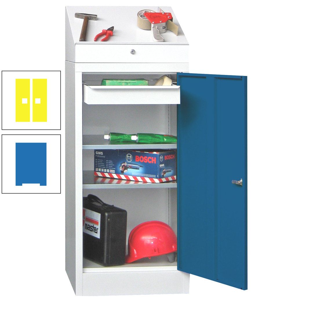 Stehpult mit Schrank - Vollblechtür - 1 Einlegeboden, 1 Ausziehboden, 1 Schublade - 1.270x500x500 mm (HxBxT) - anthrazitgrau