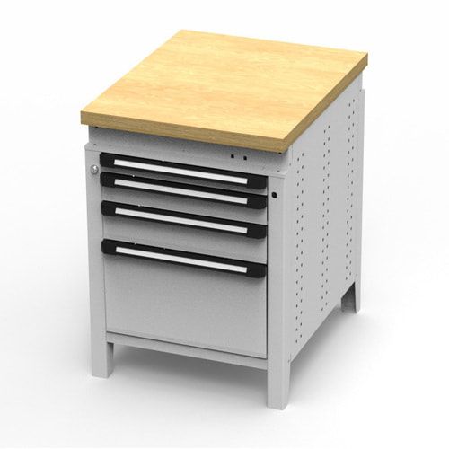 OTTOKIND Werkbank - Arbeitsplatte bündig - 850 x 605 x 750 mm (HxBxT) - 4 Schubladen - 60:1 / 90:1 / 120:1 / 300:1 - lichtgrau / anthrazitgrau