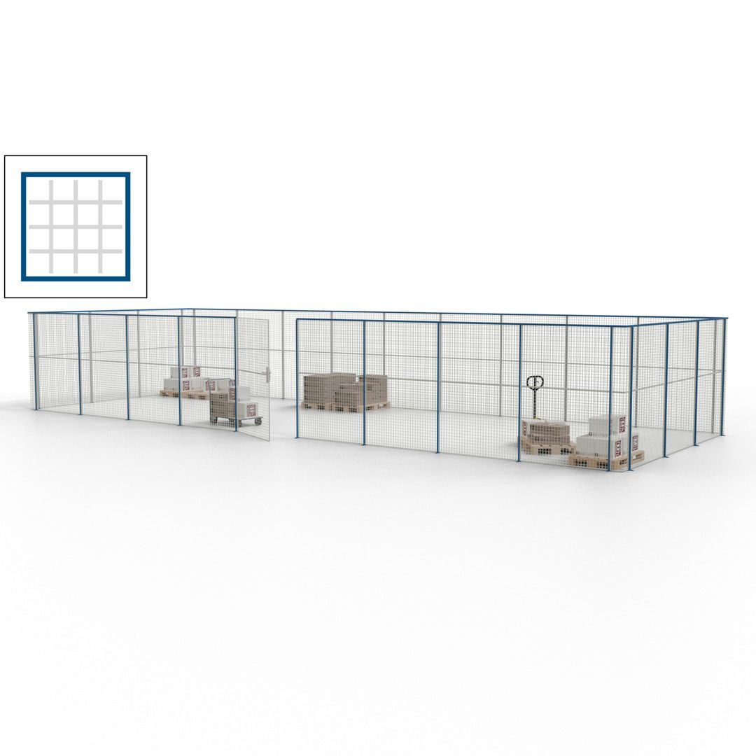 Maschinen Schutzgitter - Hallentrennwand - Sicherheitszaun - Tür - 36 m - 2.200 x 13.900 x 4.900 mm (HxBxT) - enzianblau