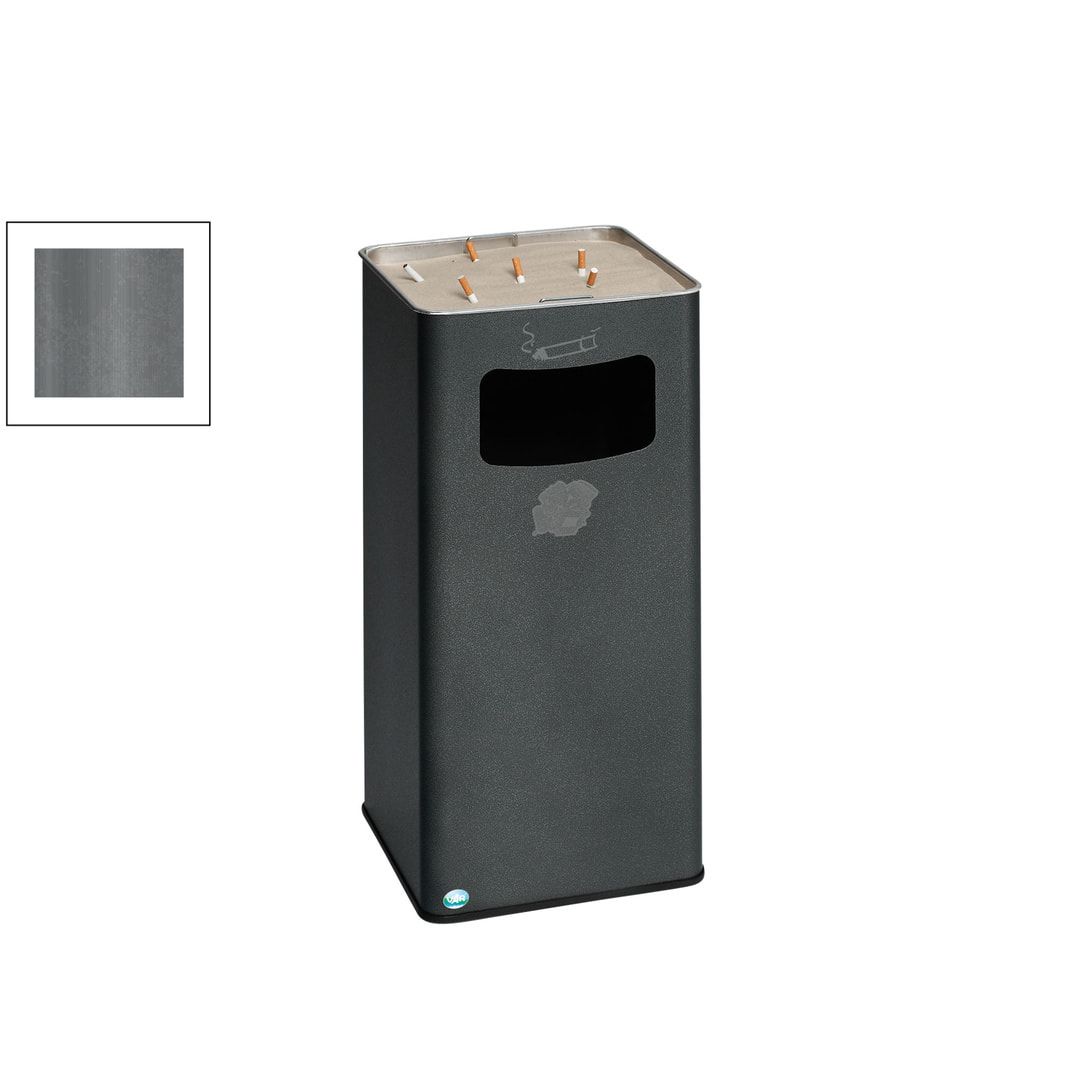 Abfallsammler mit Ascher - viereckig - Volumen 53 l - 705 x 330 x 330 mm (HxBxT) - Antik silber