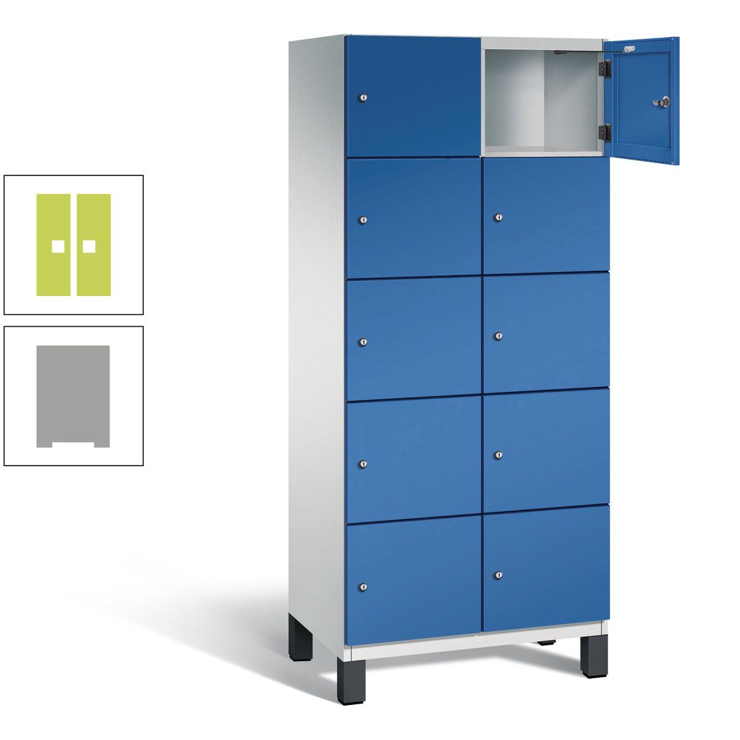 Fächerschrank, Stahlschrank, 10 Fächer, Türöffnungsbegrenzer, Füße, 1.980 x 800 x 525 mm (HxBxT), Korpus anthrazitgrau, Front anthrazitgrau