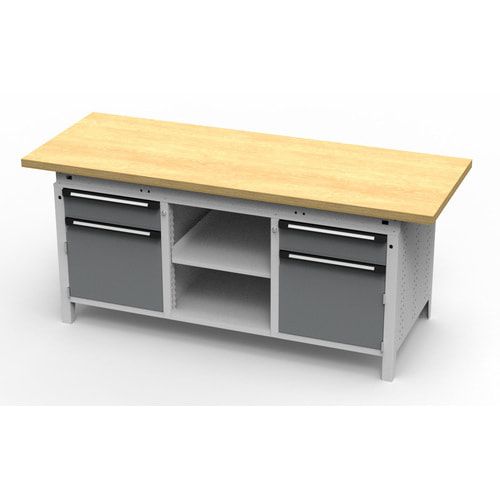 OTTOKIND Werkbank - bündig Arbeitsplatte - 850 x 1.695 x 750 mm (HxBxT) - 2 Schubladen - 2 Schränke - 2 Ablageböden - lichtgrau