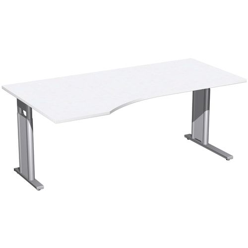 Eckschreibtisch, Ecke links, Füße einseitig verkürzt, C-Fuß Pro, höhenverstellbar, 680-820 x 1.600 x 1.000 mm (HxBxT), Gestell silber, Dekor Ahorn