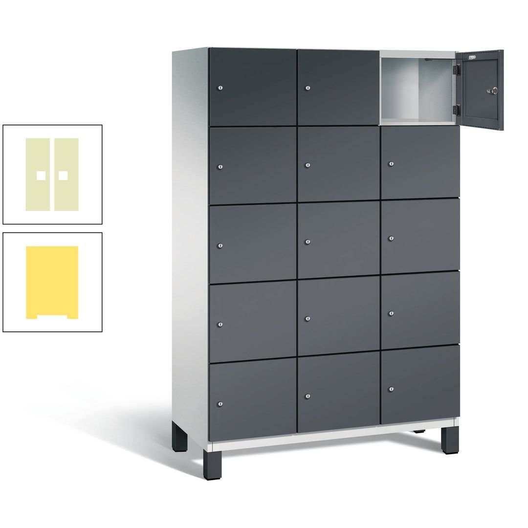 Fächerschrank, Stahlschrank, 15 Fächer, Türöffnungsbegrenzer, Füße, 1.980 x 1.200 x 525 mm (HxBxT), Korpus anthrazitgrau, Front anthrazitgrau