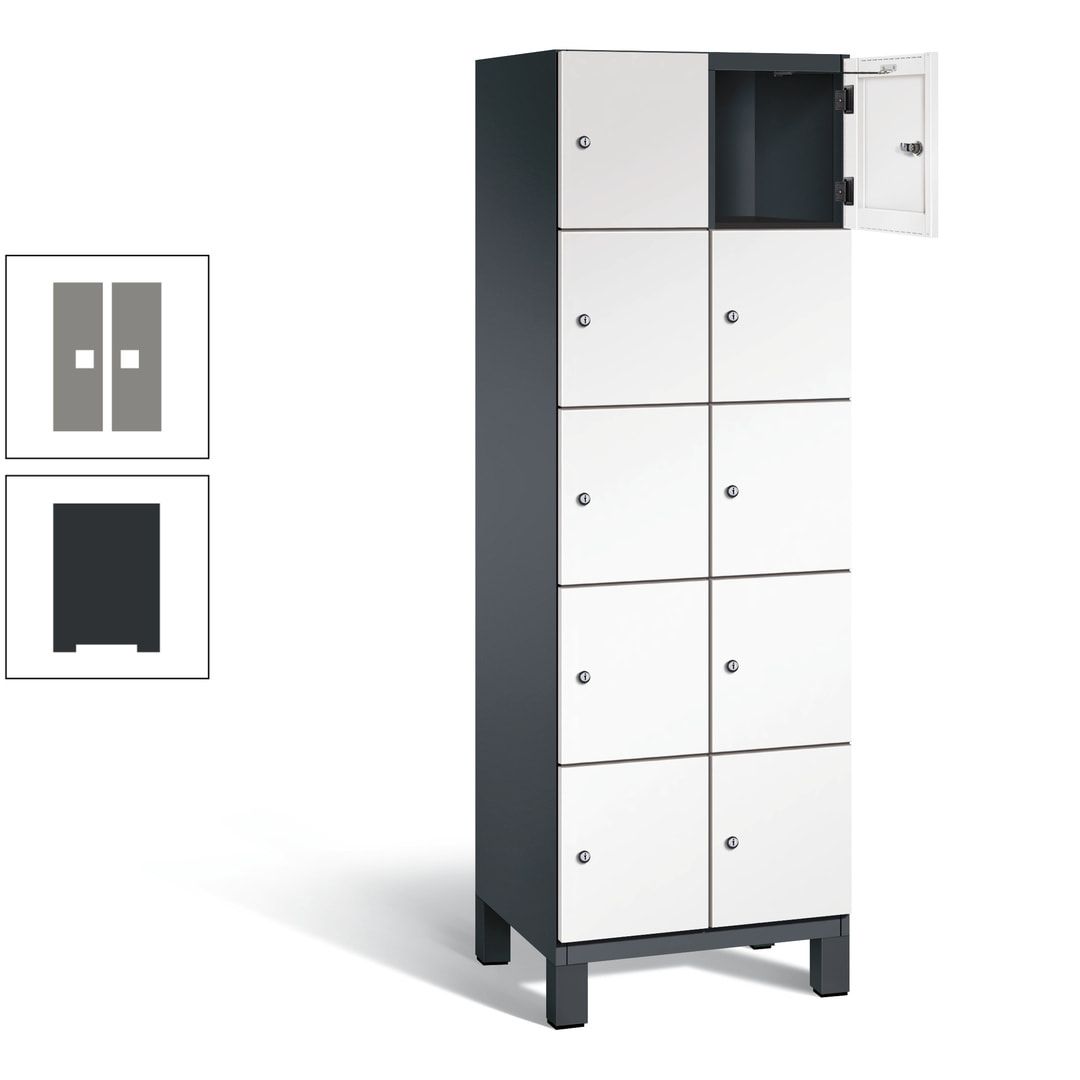 Fächerschrank, Stahlschrank, 10 Fächer, Türöffnungsbegrenzer, Füße, 1.980 x 600 x 525 mm (HxBxT), Korpus anthrazitgrau, Front anthrazitgrau