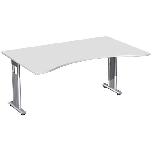 Schreibtisch, C-Fuß Flex, Ergo, Füße einseitig verkürzt, 720 x 1.600 x 1.000 mm (HxBxT), Bürotisch, Konferenztisch, Gestell silber, Dekor Ahorn
