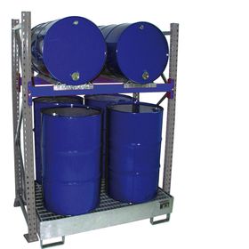 Fassregal - Auffangwanne mit Gitterrost - für 6 x 200 l Fässer - 1 Ebene