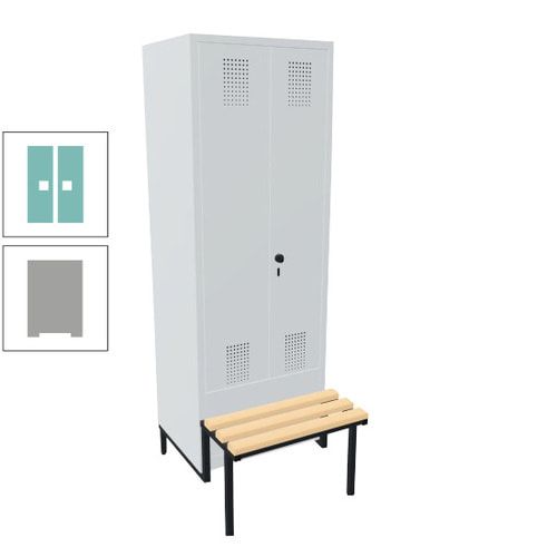 Doppel-Spind, Garderobenschrank, Buche Sitzbank integriert, 2 Abteile a 400 mm, Korpus anthrazitgrau, Tür anthrazitgrau, 1.850 x 800 x 815 mm (HxBxT)