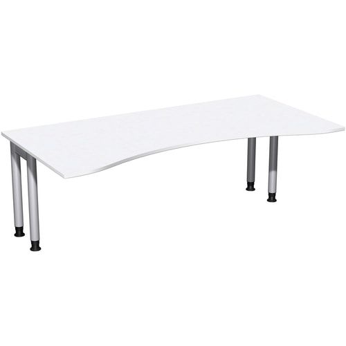 Ergo-Schreibtisch, Füße einseitig verkürzt, 4-Fuß Pro, höhenverstellbar, 680-800 x 1.600 x 1.000 mm (HxBxT), Gestell silber, Dekor Ahorn